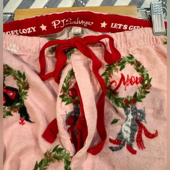 PJ Salvage Pink Cats Meow-y Christmas PJ Pants. Women’s Large - Picture 3 of 3